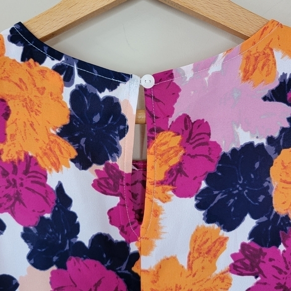 Maison Jules | Pink Orange Navy Colorful Floral Asymmetrical Tank Size XS - Picture 4 of 7